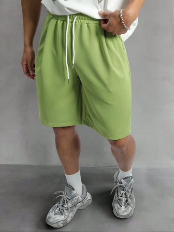 Men Spring/Summer Casual Solid Color Drawstring Waist Shorts