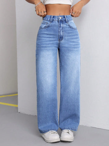 Washed Casual Straight-Leg Jeans