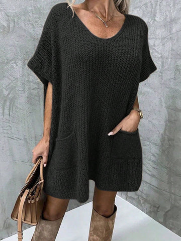 Solid Color Loose Casual Women Sweater Dress