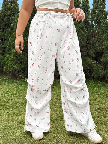 Vintage And Stylish Loose-Fitting Parachute Floral Pants For Women Plus Size Beach