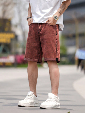 Men Fashion Solid Color Loose-Fit Casual Denim Shorts
