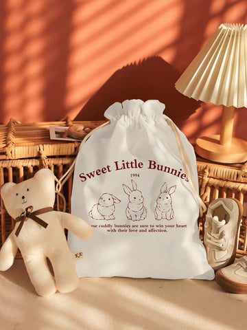 Cartoon Simple Line Design Cute Rabbit Portable Large Capacity Drawstring Cosmetic Bag Storage Bag 505159