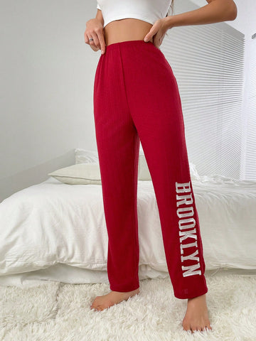 Contrast Color Letter Embroidery Ladies Jacquard Home Wear Bottoms