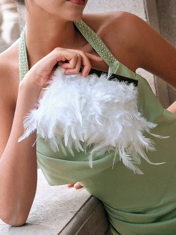 LADIES' FEATHER DECORATED CHAIN STRAP SHOULDER BAG