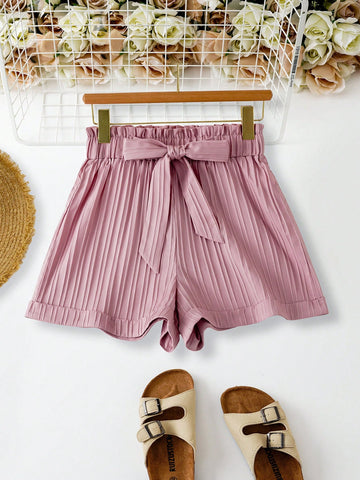 Ladies Casual Solid Color Drawstring Shorts For Daily Wear In Spring And Summer