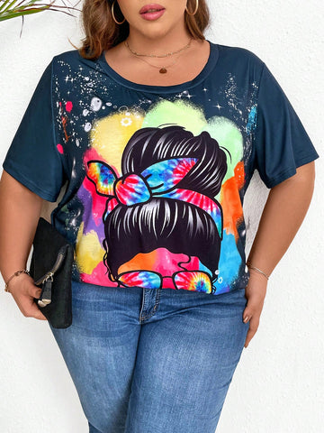 Plus-Size Colorful Cartoon Printed T-Shirt