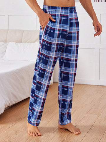 Men Plaid Printed Long Pants With Pocket For Home Lounge Wear