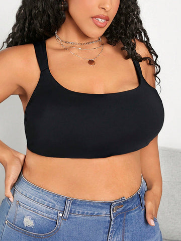 Plus Size Women's Solid U-Neck Cropped Camisole Tank Top