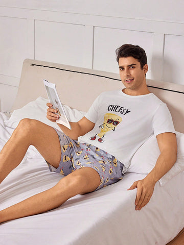Men Summer Casual Print Short Sleeve And Shorts Homewear