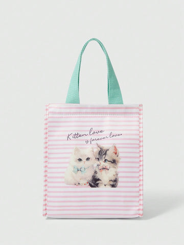 Fashionable Cartoon Cat Design Lunch Bag With Thickened Aluminum Foil Insulation Layer