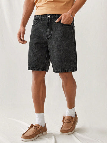 Men Deep Gray Denim Flower Print Straight-Fit Ultra-Shorts