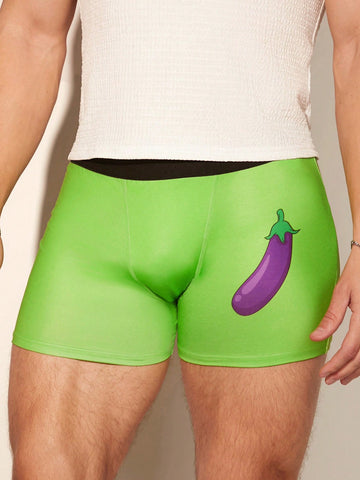 Men Sexy Eggplant Printed Color Contrast Slim Fit Shorts For Summer