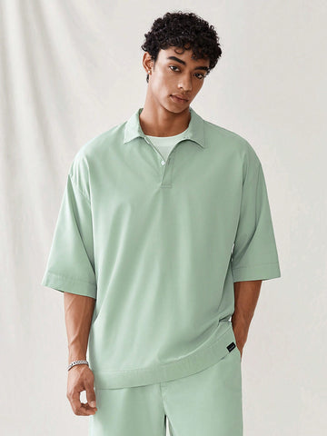 Men Oversized Knitted Casual Polo Shirt