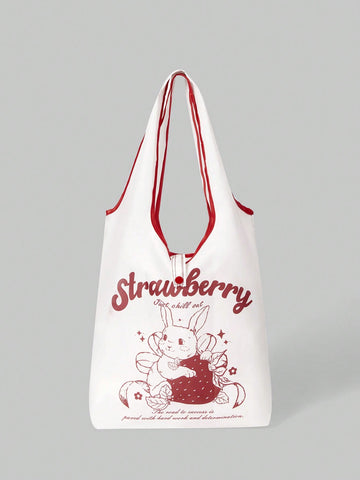 Cartoon Cute Rabbit Design Large Capacity Foldable Shopping Tote Bag With Zipper Closure - 605491