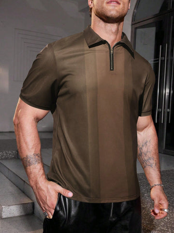 Men Summer Casual Color Block Short Sleeve Polo Shirt