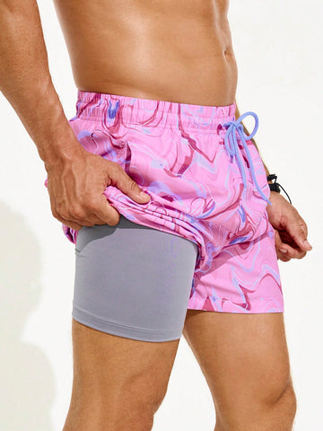 Men Tie-Dye Printed Drawstring Waist Beach Shorts For Vacation