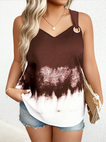 Plus Size Women Summer Ombre Circle Connector Loose Tank Top