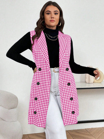 Plus-Size Houndstooth Pattern Printed Fashionable Work Suit