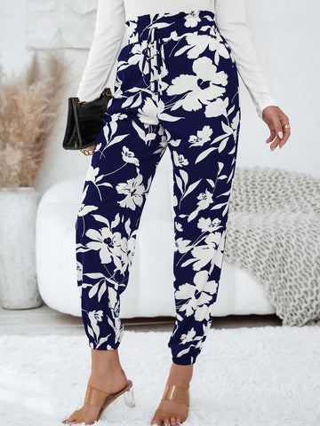 Spring Printed Relax Fit Carrot Shape Women Long Pants Beach