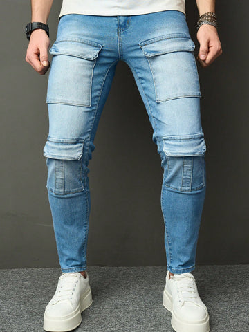 Men Casual Jeans With Multiple Pocket Design, Suitable For Spring Or Summer