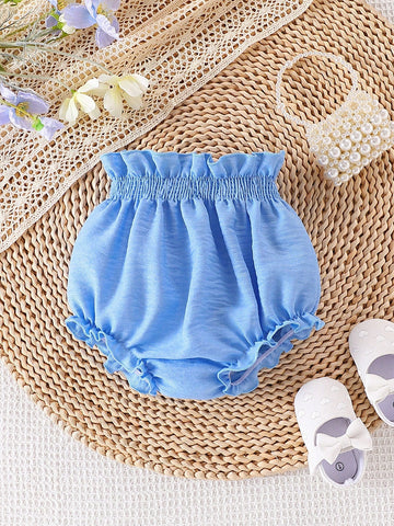 Baby Girl Vintage Elegant Casual Basic Bubble Shorts, Suitable For Spring And Summer Outings