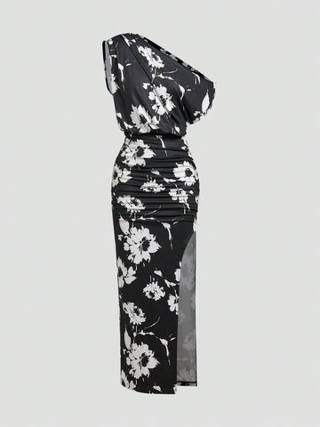 Women One-Shoulder High Slit Long Dress