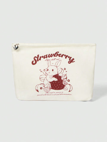 Fashionable Cartoon Rabbit Pattern Portable Canvas Large Capacity Cosmetic Bag, Clutch Bag 605491