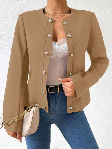 Solid Color Double Breasted Casual Woolen Jacket