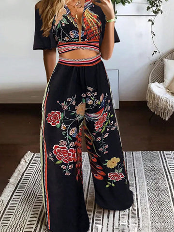 Women Fashionable Vacation Style Printed Two-Piece Set