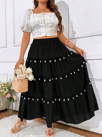 Plus Size Two-Tone Tassel Holiday Skirt