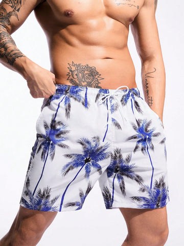 Men Coconut Tree Printed Casual Beach Shorts For Vacation Outfits