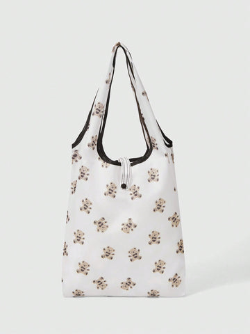 Cartoon Cute Bear Pattern Storage Bag Large Capacity Portable Foldable Shopping Tote Bag