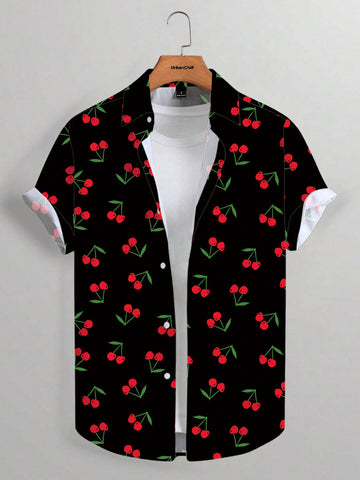 Men Summer Holiday Style Cherry Print Short Sleeve Casual Shirt
