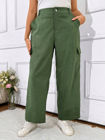 Plus Size Women Solid Color Simple Casual Cargo Pants