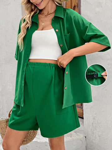 Pregnant Women Pure Color Casual Spring/Summer Shirt And Shorts Set