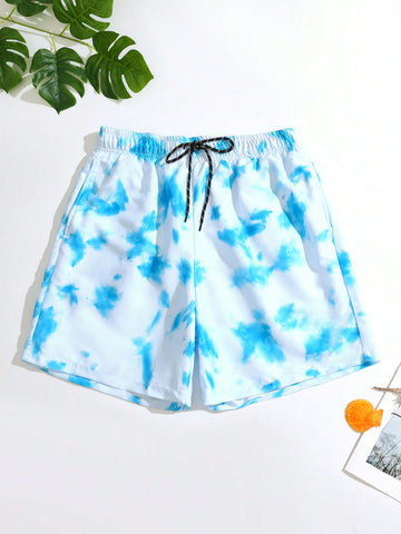 Men Tie-Dye Printed Beach Shorts For Vacation And Leisure