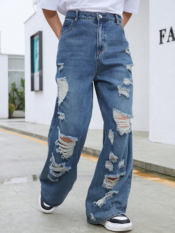 Men Fashionable Ripped Simple Casual Denim Jeans