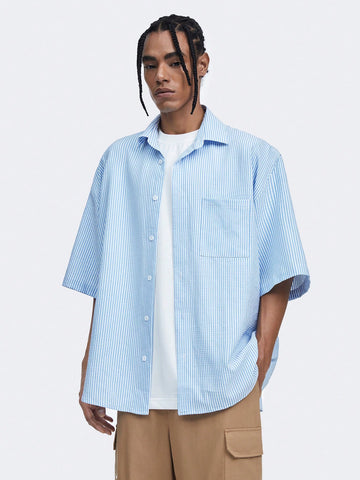 Men Spring And Summer Casual Striped Loose-Fitting Shirt With Drop Shoulder