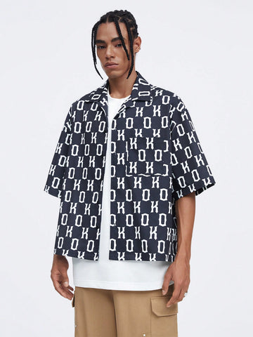 Men Spring/Summer Casual Loose Short-Sleeve Shirt With Letter Print And Drop Shoulder Design