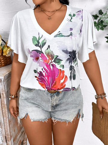 Plus Size Positioning Printed Loose T-Shirt