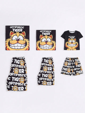 Men Spring New Casual Tiger Print T-Shirt And Shorts Set With All-Over Print Home Service