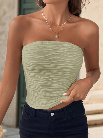 Women'S Summer Solid Color Texture Strapless Top