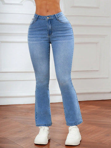 Women Casual Flare Leg Jeans With Pockets
