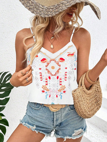 Vintage Printed Camisole For Vacation Leisure
