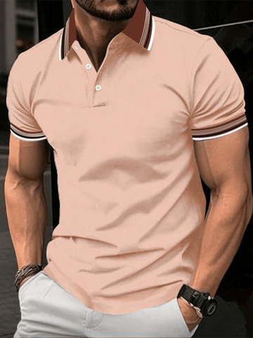Men Colorblocked Half-Zip Short Sleeve Polo Shirt For Summer