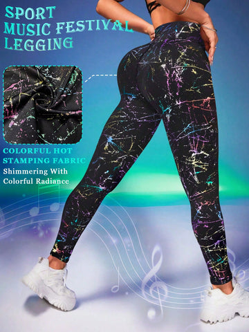 Ladies" Fashionable Colorful Gradient Printed Sports Plus Size Leggings