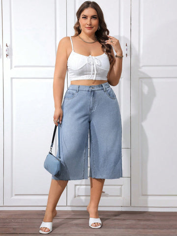 Plus Size Spring/Summer Casual Loose Straight Leg Seven-Point Denim Jeans