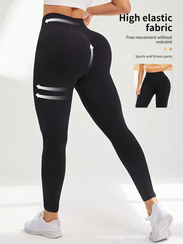 Solid Color Wide Waist Sports Leggings