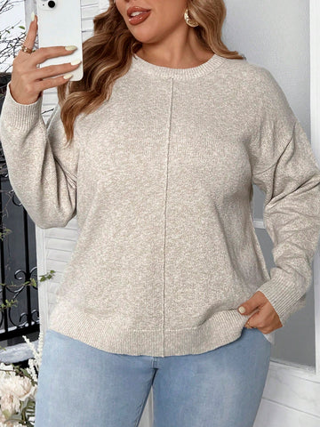 Plus Size Women Round Neck Long Sleeve Pullover Top