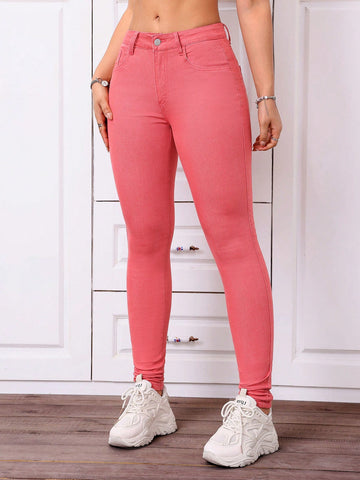 Women Casual Solid Color Skinny Jeans